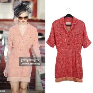 Jason Wu Runway Red Orange Tweed Mini Dress Short Sleeve 6 S Career Party